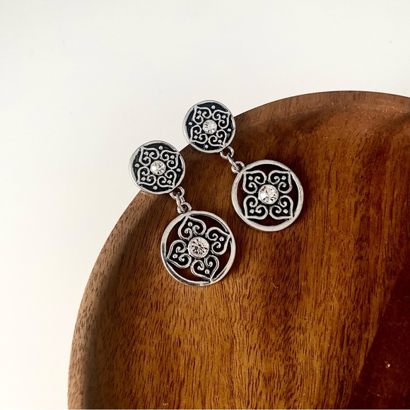 Jewelry - 3/$20 Silver-Tone Filigree Drop Earrings with Clear Crystal Accents